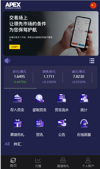 APEX多语言外汇微盘微交易所源码/单控点控+代理分销+K线完好/前端html后端PHP